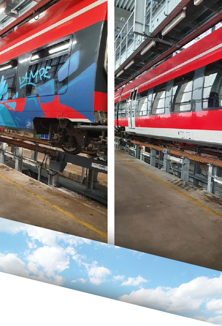 Vorher und nachher Bild der Graffitentfernung bei einem Zug